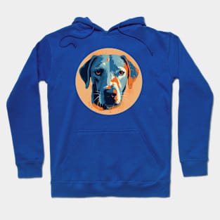 Dog Portrait in Orange and Blue Hoodie